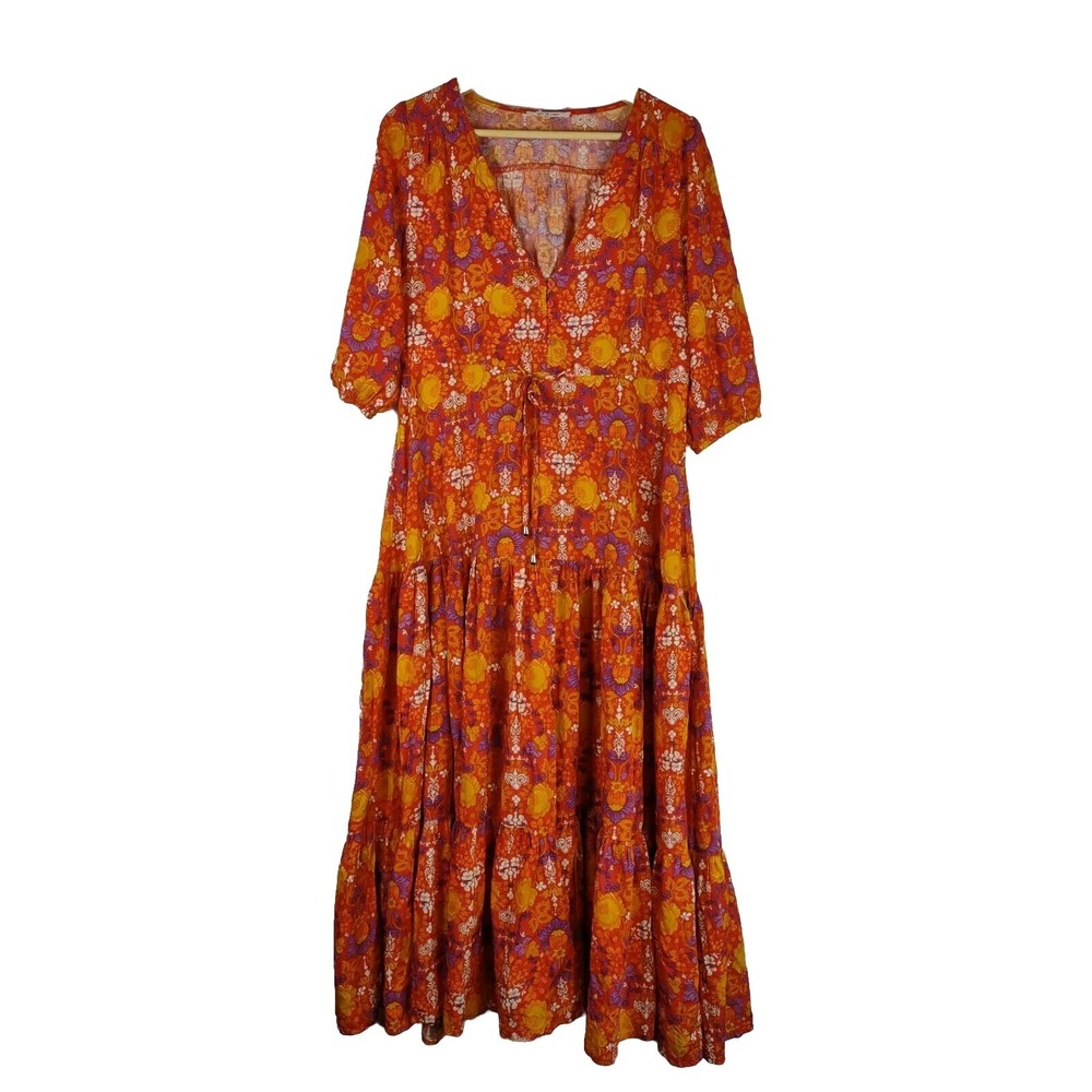 ABEL THE LABEL Anthropologie Tiered Dress Size XS Prairie Floral Cottagecore Fun